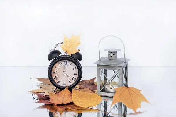 Letní Čas Nástěnné Hodiny Bude Zimní Čas Podzimní Abstrakce Pádu — Stock fotografie