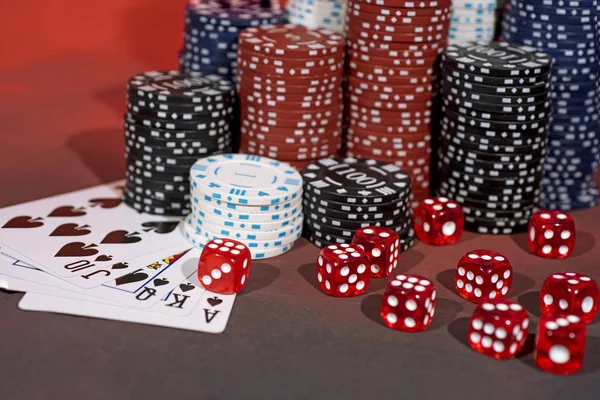 Casino Foto Abstrata Jogo Poker Fundo Vermelho Tema Jogo — Fotografia de Stock