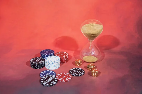 Casino Foto Abstracta Juego Póquer Sobre Fondo Rojo Tema Del — Foto de Stock