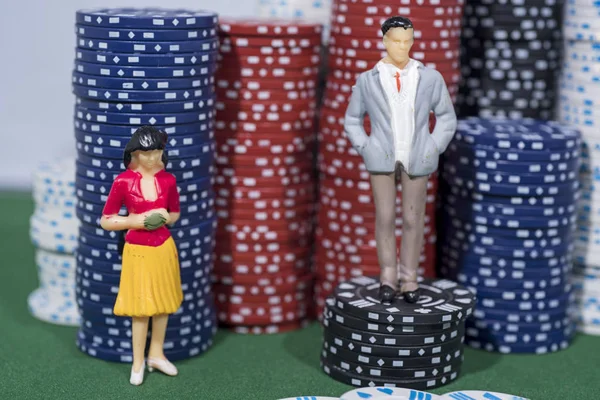 Kasino Abstraktes Foto Pokerspiel Auf Rotem Hintergrund Thema Glücksspiel — Stockfoto