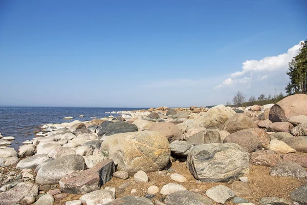 Balanza de piedras en la playa. Lugar en las costas letonas llamado Veczemju klintis — Foto de Stock