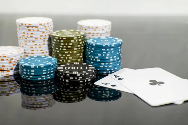 Casino abstract photo. Poker game on red background. Theme of gambling. — Stock Photo, Image