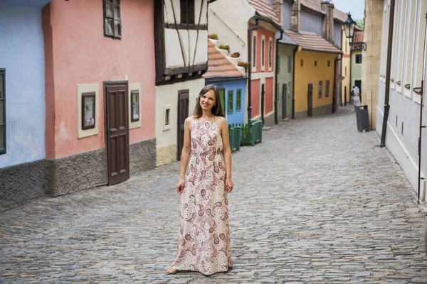Cobblestone sokak ve renkli 16 yüzyıl evler altın Lane kale duvarları içinde Prag Çek Cumhuriyeti olarak bilinen zanaatkarlar