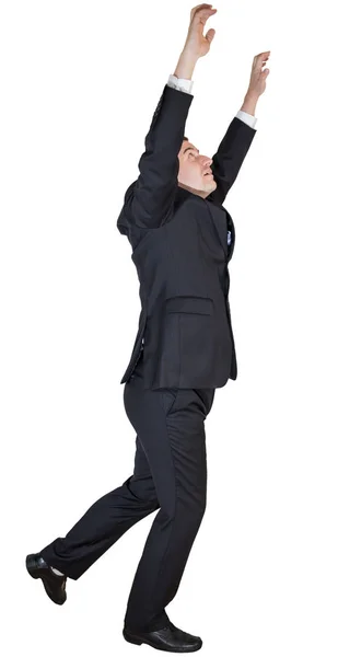 Csinos férfi hivatalos öltöny, fehér alapon. Absztrakt fotó az üzleti érzelmekről. — Stock Fotó