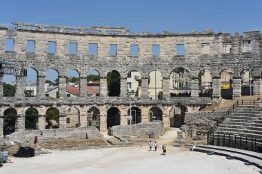 Pula antik Roma amfitiyatrosu (Arena) bir duvar parçası, Hırvatistan, Haziran 2018.