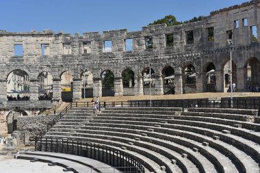 Pula antik Roma amfitiyatrosu (Arena) bir duvar parçası, Hırvatistan, Haziran 2018.