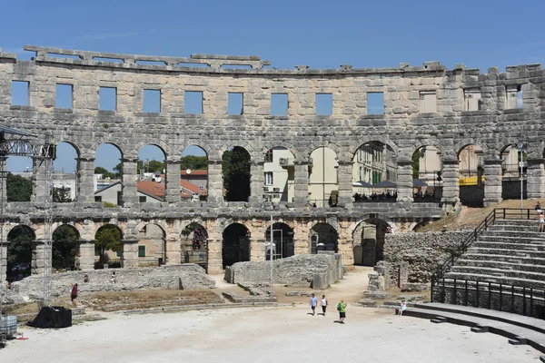 Pula antik Roma amfitiyatrosu (Arena) bir duvar parçası, Hırvatistan, Haziran 2018.