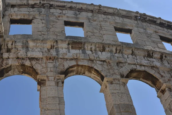 Fragmento Mural Del Antiguo Anfiteatro Romano Arena Pula Croacia Junio — Foto de Stock