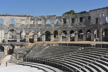 Pula antik Roma amfitiyatrosu (Arena) bir duvar parçası, Hırvatistan, Haziran 2018.