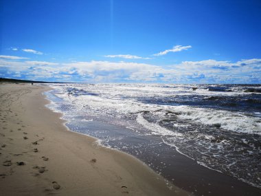 Rüzgarlı Baltık Denizi. Güneşli bir yaz günü. Baltık Denizi kıyıları.