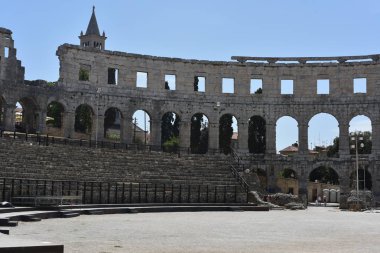 Pula antik Roma amfitiyatrosu (Arena) bir duvar parçası, Hırvatistan, Haziran 2018.