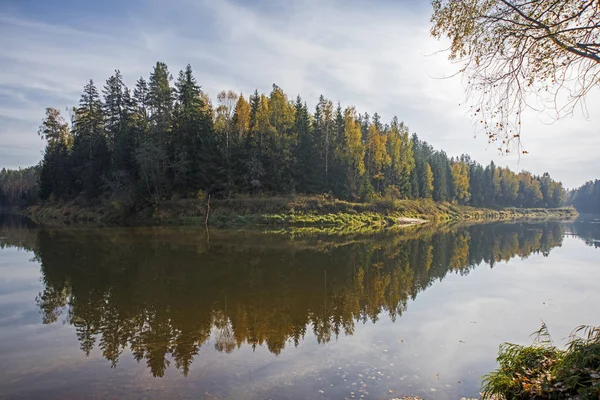 Осіннє лісове озеро відображає пейзаж у сонячний осінній день. Реалістичний осінній пейзаж . — стокове фото
