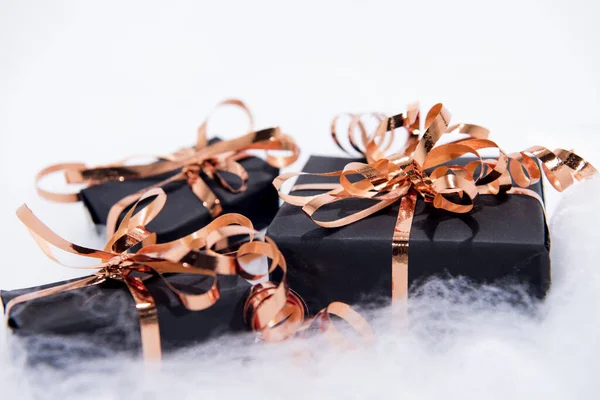 Black gift box. Black Friday abstract photo. Shopping and sales composition. — Stock Photo, Image