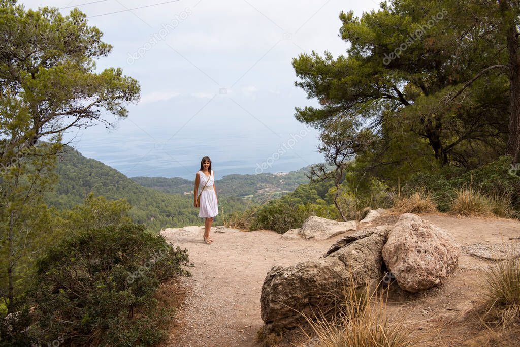 Mallorca island. Young woman in Mallorca mountains.