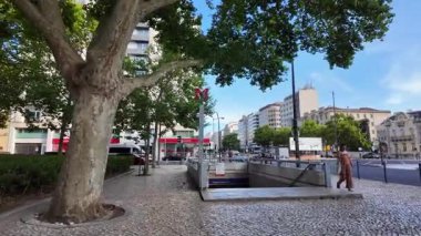 Lisbon Portugal POV summer walking in old town with travel lifestyle photo