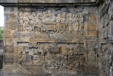 Kabartma veya duvardaki Borobudur Tapınağı Jogjakarta, Endonezya oymalar