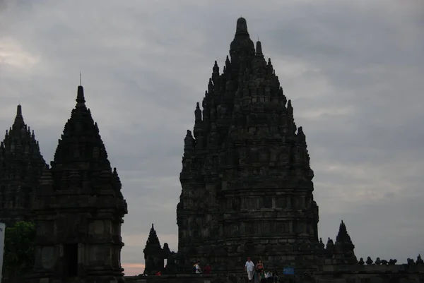 Hermosa Silueta Del Complejo Histórico Prambanan — Foto de Stock