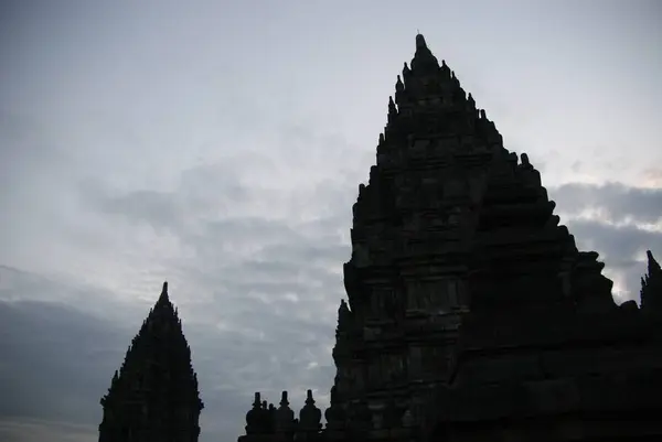 Hermosa Silueta Del Complejo Histórico Prambanan — Foto de Stock