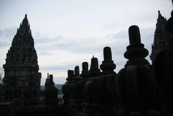 Hermosa Silueta Del Complejo Histórico Prambanan — Foto de Stock