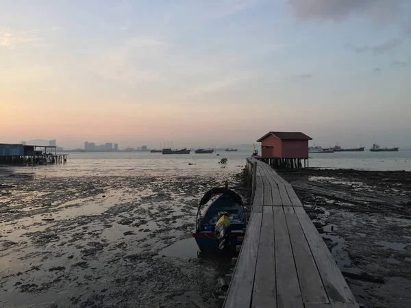 Vacker Utsikt Soluppgång Vid Tan Clan Brygga George Town Penang — Stockfoto