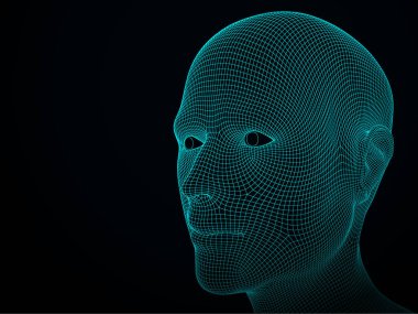 Izgeden 3b vektör kafası. Yapay zeka. 3d Geometrik Yüz Tasarımı. Biyometrik İllüstrasyon