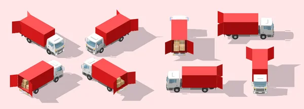 Truk Transportasi Dengan Pintu Terbuka Pengiriman Cepat Atau Logistik Transportasi - Stok Vektor