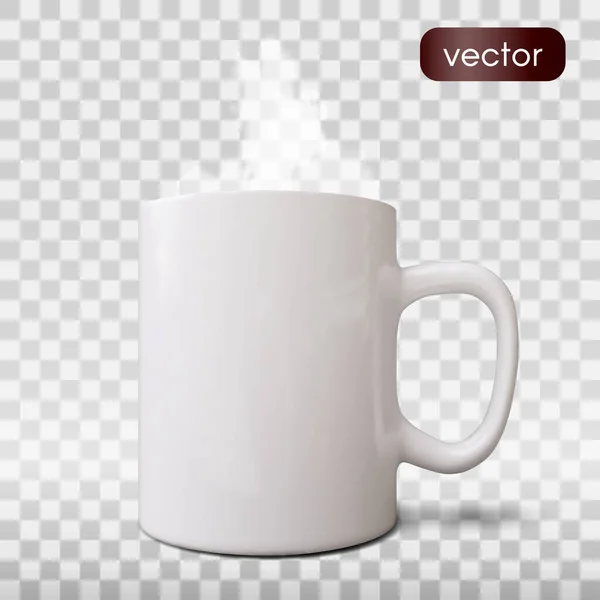 Realistische Witte Beker Geïsoleerd Grijze Achtergrond Vector Sjabloon Voor Mock — Stockvector