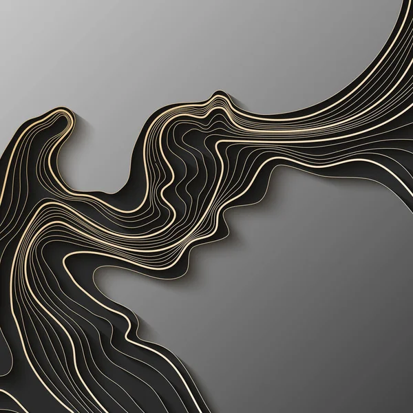 Topoğrafya haritası. Kopyanız için uzayda vektör soyut topografik harita kavramı. Siyah beyaz dalga. Soyut kağıt kesiği. Soyut renkli dalgalar. Dalgalı pankartlar. Renkli geometrik biçim.