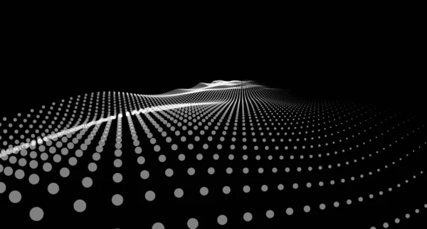 Ufukta Parçacıklar Yıldızlar Olan Soyut Gelecekteki Dijital Manzara Bilgisayar Geometrik — Stok Vektör