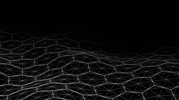 Büyük Data. Ufukta parçacıklar ve yıldızlar olan soyut ve gelecekteki dijital manzara. bilgisayar geometrik dijital bağlantısı