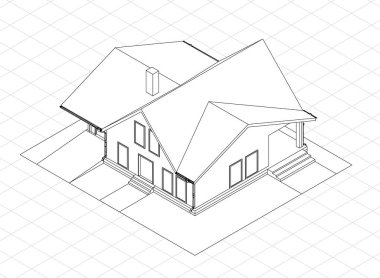 Pankart, broşür, poster için Isometric vektör mimari arkaplan. İş sunumu için 3 boyutlu soyut gelecek tasarımı. Çizim sürükleniyor