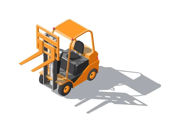 Isometric Forklift truck isolated on white background. Fork loader, logistics company, warehouse. 3D Cargo delivery infographics. up — Stock Vector