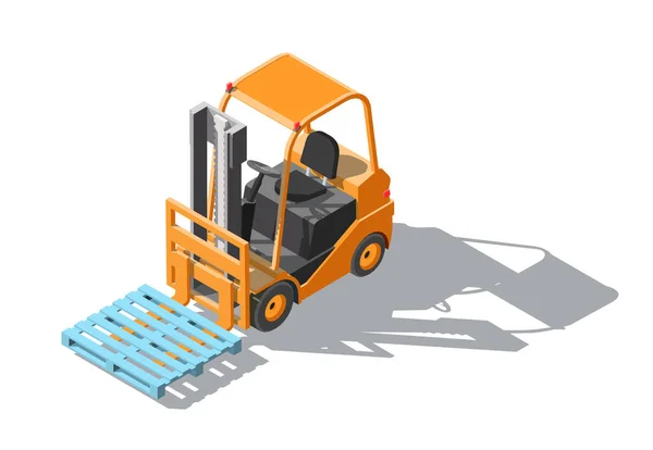 Ισομετρική Forklift φορτηγό με παλέτα απομονώνονται σε λευκό φόντο. Φορτηγό, εταιρεία logistics, αποθήκη. 3D Cargo infographics παράδοση. Κάτω. — Διανυσματικό Αρχείο