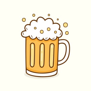Büyük köpüklü bir kafası ve kabarcıkları olan bir bira bardağının hoş ve basit bir çizimi. Bar menüsü, parti ya da Ekim Festivali için izole edilmiş karalama..