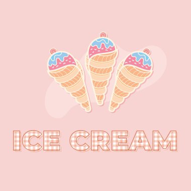 Dondurmacı ya da yaz partisi için sevimli ve tatlı bir grafik. Yumuşak bir pastel renk paletinde geçmişe dönük tasarım büyüleyici, klasik bir his için..