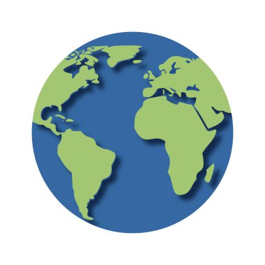 Dünya gezegeninin temiz ve iki boyutlu bir örneği. Küre, kıtaları okyanustan ayıran farklı bir gölge etkisine sahip. Bu da ona stilize ve grafik bir görünüm veriyor..