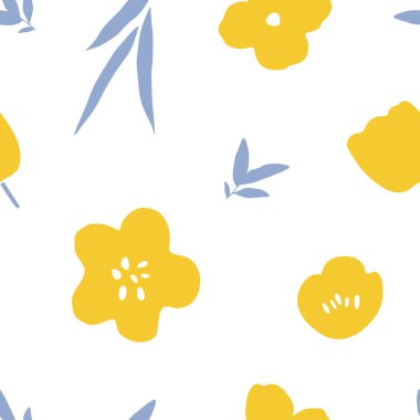 Çiçek seamless modeli. Çiçekler ve yapraklar vektör saf arka plan