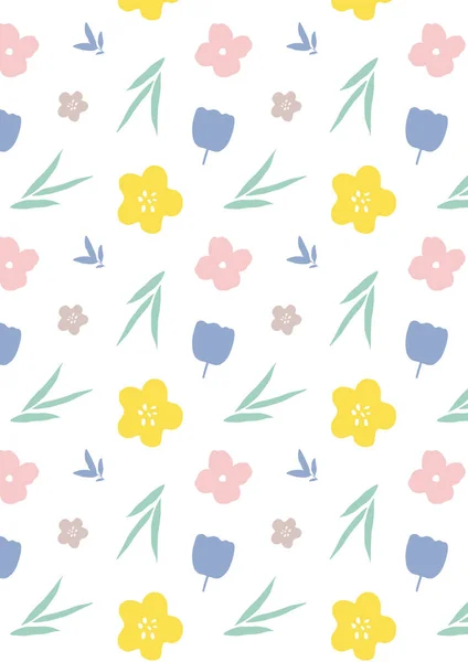 Pastel floral pattern wallpaper. Naive background with flowers and leaves