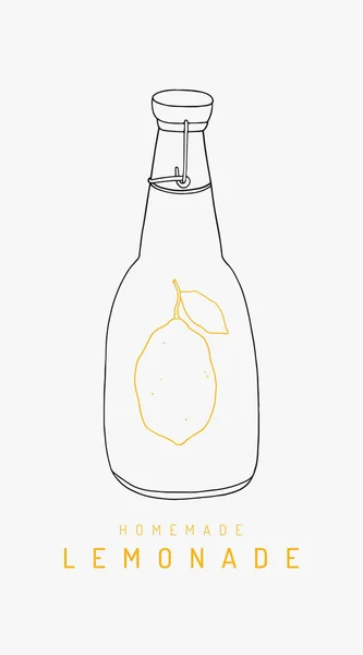 Limonade Flasche Linie Kunst Handgezeichnete Vektorkontur Auf Weißem Hintergrund — Stockvektor