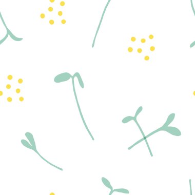  Mikro Yeşiller seamless modeli. Basit bitki vektör arka plan