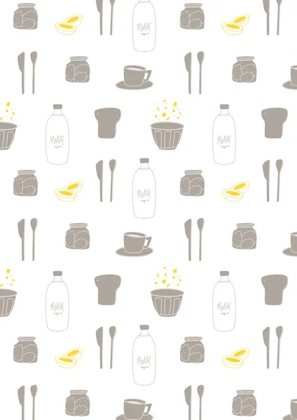 Breakfast pattern background. Hand drawn food wallpaper.  Kitchen decor