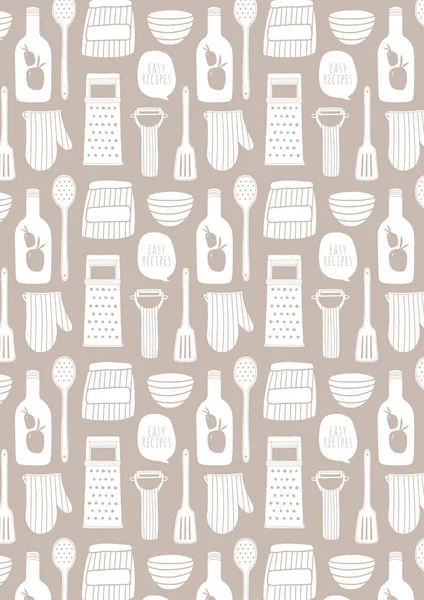 Cooking pattern background. Kitchen hand drawn utensils wallpaper