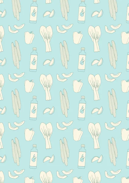 Salad ingredients pattern background. Hand drawn food wallpaper