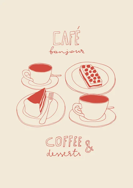 Café Gâteaux Doodle Contour Illustration Café Dessin Main Art Vectoriel — Image vectorielle