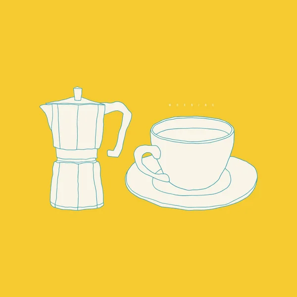 Kaffeemaschine Und Tasse Mit Metallherd Vektorcafé Illustration — Stockvektor