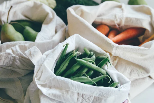 Green Beans Carrots Carrots Pears Reusable Eco Friendly Canvas Grocery — Stock Photo, Image