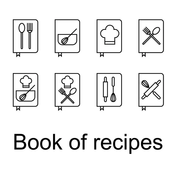 Ricette libro, Ricette, Set di icone CookBook — Vettoriale Stock