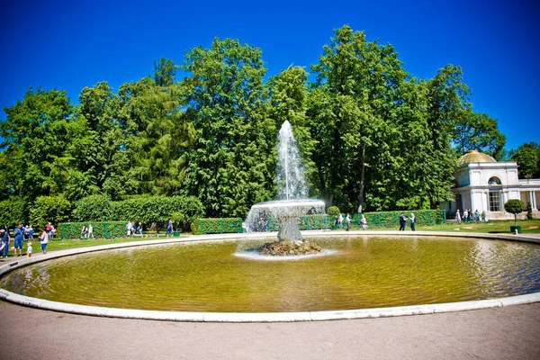 Vecchia Fontana Con Diverse Corna Nel Parco Contro Cielo — Foto Stock