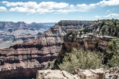Amerika 'da mavi gökyüzünün altında bitki örtüsüyle kaplanmış kırmızı dağ sırası