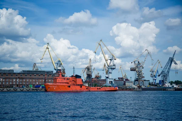 Grúas Industriales Puerto Para Descarga Buques — Foto de Stock